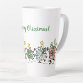 Kute Cartoon dansende kerstcadeautjes en bomen Latte Mok (Rechterhoek)
