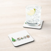 Kute Cartoon dansende kerstcadeautjes en bomen Onderzetter (Rechterzijde)