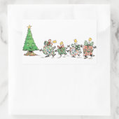 Kute Cartoon dansende kerstcadeautjes en bomen Rechthoekige Sticker (Tas)