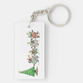 Kute Cartoon dansende kerstcadeautjes en bomen Sleutelhanger (achterkant)