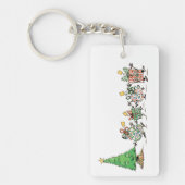 Kute Cartoon dansende kerstcadeautjes en bomen Sleutelhanger (Voorkant)