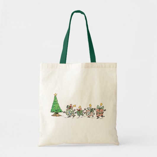 Kute Cartoon dansende kerstcadeautjes en bomen Tote Bag (Voorkant)