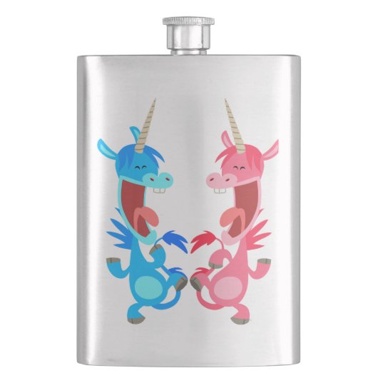 Kute Cartoon Dansende Unicorns Klassieke Flask Heupfles (Voorkant)