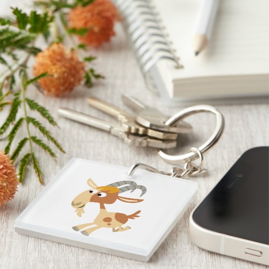 Kute Cartoon die Sleutelhanger van geit uitvoert (Voorkant Rechts)