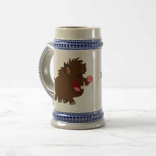 Kute Cartoon die Wilde Boar Stein Mok slaat (Voorkant links)