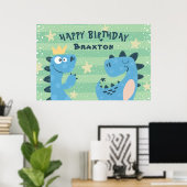 Kute Cartoon Dinosaurs Boys Birthday Party Banner Poster (Thuiskantoor)