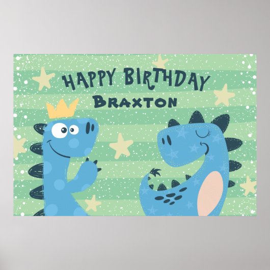 Kute Cartoon Dinosaurs Boys Birthday Party Banner Poster (Voorkant)