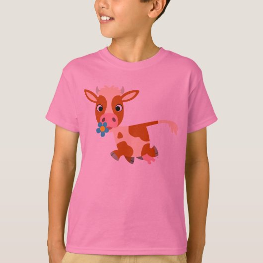 Kute Cartoon draaiende Koe kinderen T-shirt (Voorkant)