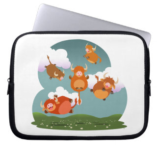 Kute Cartoon drijvende hoge Koeien laptophoes Laptop Sleeve