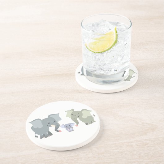 Kute Cartoon Elephant Family Onderzetter (Zijkant)