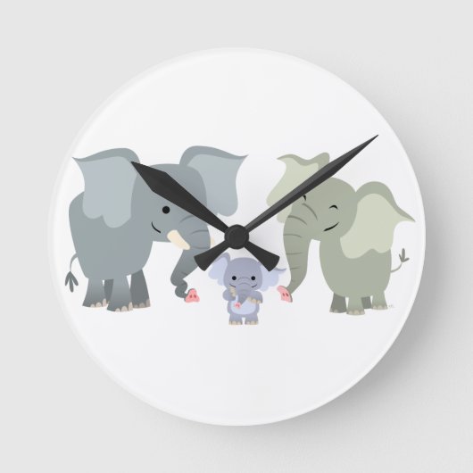 Kute Cartoon Elephant Family Wall klok (Voorkant)