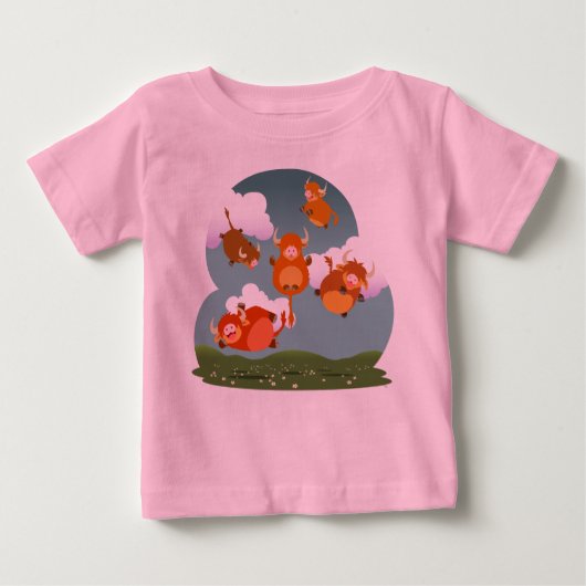 Kute Cartoon Floating Highland Cows Baby T-Shirt (Voorkant)