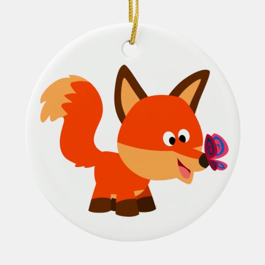 Kute Cartoon fox- en vlinderbloemigen Keramisch Ornament (Voorkant)