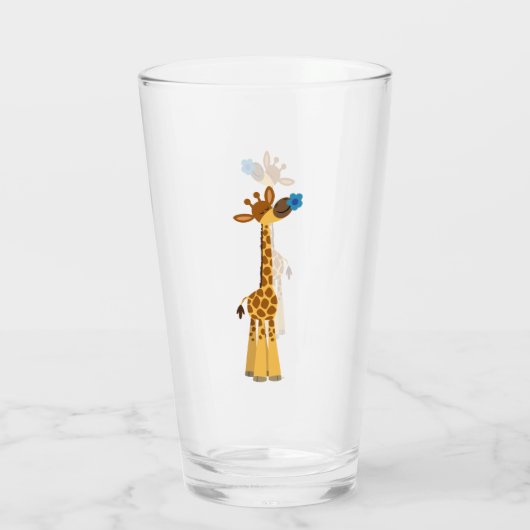 Kute Cartoon Giraffe en blauw ventilator Glas (Achterkant)