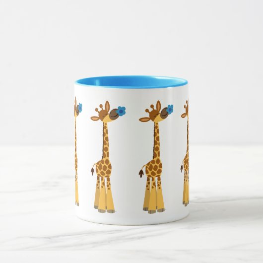 Kute Cartoon Giraffe en blauwe ventilator Mok (Midden)
