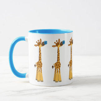 Kute Cartoon Giraffe en blauwe ventilator Mok