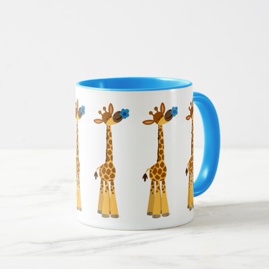 Kute Cartoon Giraffe en blauwe ventilator Mok (Voorkant rechts)