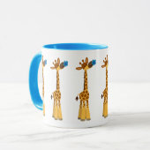 Kute Cartoon Giraffe en blauwe ventilator Mok (Voorkant links)