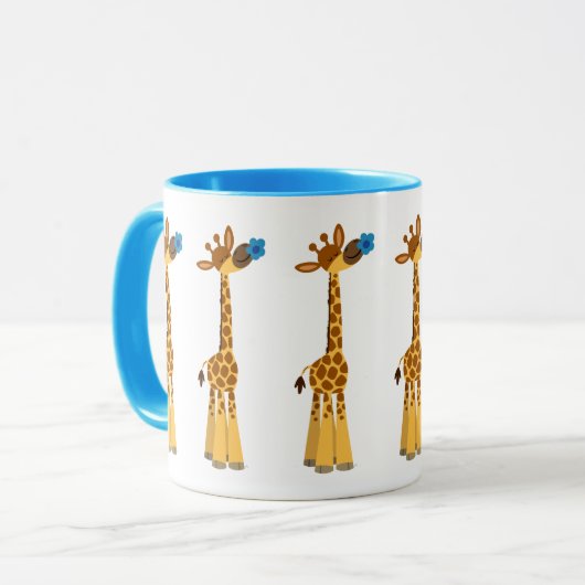 Kute Cartoon Giraffe en blauwe ventilator Mok (Voorkant links)