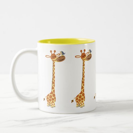 Kute Cartoon Giraffe en vriend Tweekleurige Koffiemok (Links)