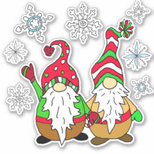 Kute Cartoon Gnomen en Snowflakes Kerstmis Sticker
