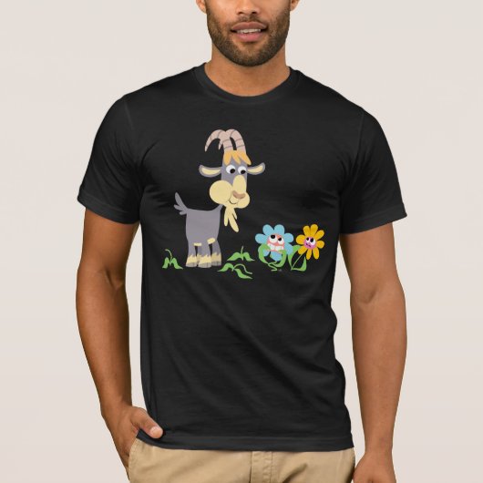 Kute Cartoon Goat and Flowers T-Shirt (Voorkant)