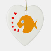Kute Cartoon Goldfish with Blue Eyes Heart-Shaped Keramisch Ornament (Rechts)