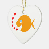 Kute Cartoon Goldfish with Blue Eyes Heart-Shaped Keramisch Ornament (Links)