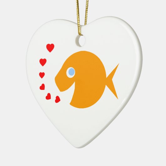 Kute Cartoon Goldfish with Blue Eyes Heart-Shaped Keramisch Ornament (Links)