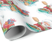 Kute Cartoon Jolly Santa Claus in een rijboot Cadeaupapier (Rol Hoek)