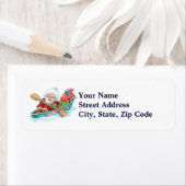 Kute Cartoon Jolly Santa Claus in een rijboot Etiket (Insitu)