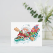 Kute Cartoon Jolly Santa Claus in een rijboot Feestdagenkaart (Staand voorkant)