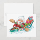 Kute Cartoon Jolly Santa Claus in een rijboot Feestdagenkaart (Voorkant / Achterkant)