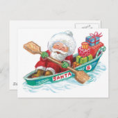 Kute Cartoon Jolly Santa Claus in een rijboot Feestdagenkaart (Voorkant / Achterkant)