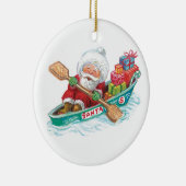 Kute Cartoon Jolly Santa Claus in een rijboot Keramisch Ornament (Rechts)