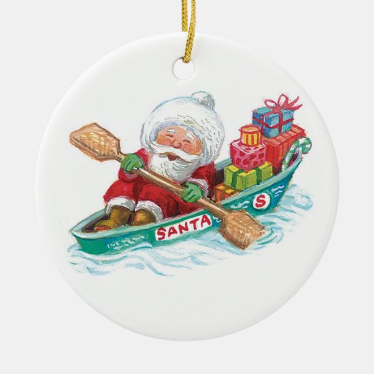 Kute Cartoon Jolly Santa Claus in een rijboot Keramisch Ornament (Voorkant)