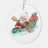 Kute Cartoon Jolly Santa Claus in een rijboot Keramisch Ornament (Links)