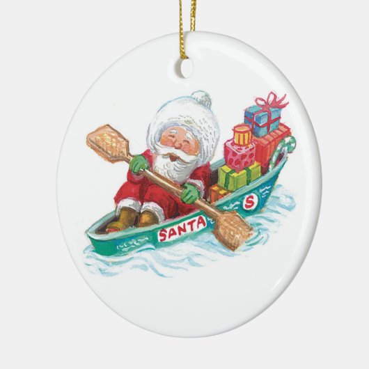 Kute Cartoon Jolly Santa Claus in een rijboot Keramisch Ornament (Links)