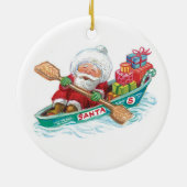 Kute Cartoon Jolly Santa Claus in een rijboot Keramisch Ornament (Achterkant)