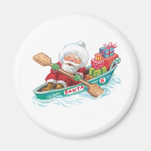 Kute Cartoon Jolly Santa Claus in een rijboot Magneet (Voorkant)