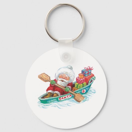 Kute Cartoon Jolly Santa Claus in een rijboot Sleutelhanger (Voorkant)