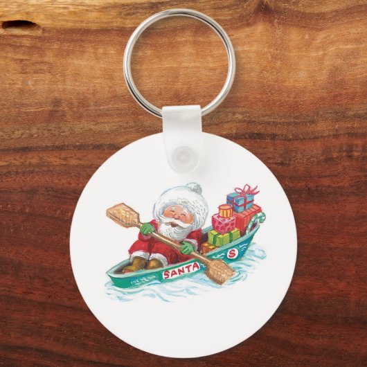Kute Cartoon Jolly Santa Claus in een rijboot Sleutelhanger (Voorkant)