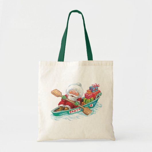 Kute Cartoon Jolly Santa Claus in een rijboot Tote Bag (Voorkant)