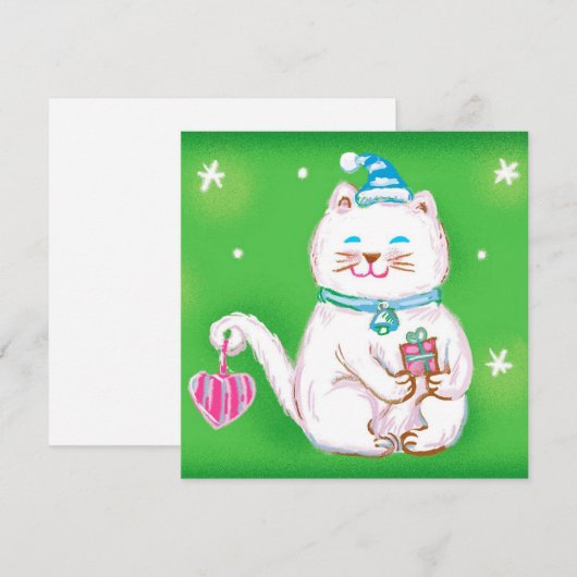 Kute Cartoon kerstkat met een Santa Hat Feestdagenkaart (Voorkant / Achterkant)