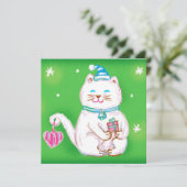 Kute Cartoon kerstkat met een Santa Hat Feestdagenkaart (Staand voorkant)