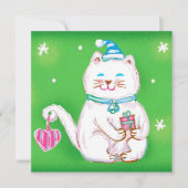 Kute Cartoon kerstkat met een Santa Hat Feestdagenkaart (Voorkant)