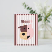 Kute cartoon koe en varken = Roze briefkaart (Staand voorkant)
