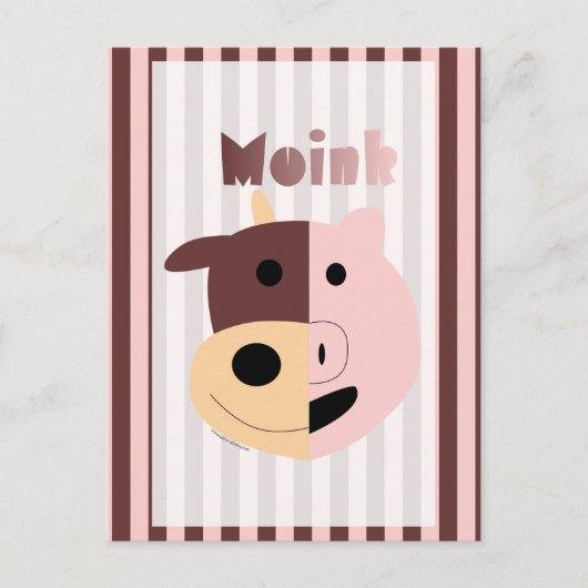 Kute cartoon koe en varken = Roze briefkaart (Voorkant)