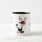Kute Cartoon Koe Masquerading as Reindeer Tweekleurige Koffiemok (Center)