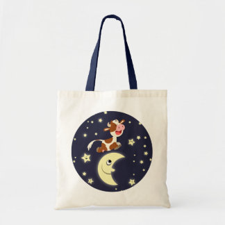 Kute Cartoon Koe over de motorzak Tote Bag